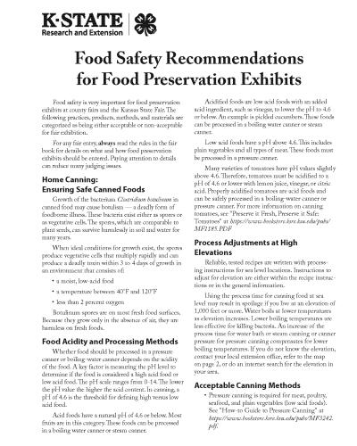 Food Safety Recommendations for Food Preservation Exhibits