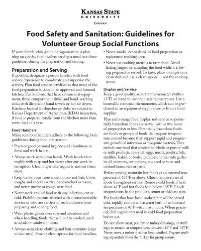 Food Safety and Sanitation: Guidelines for Volunteer Group Social Functions