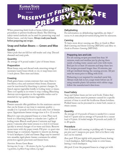 Preserve it Fresh, Preserve it Safe Beans