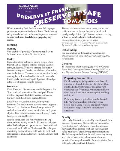 Preserve it Fresh, Preserve it Safe Tomatoes