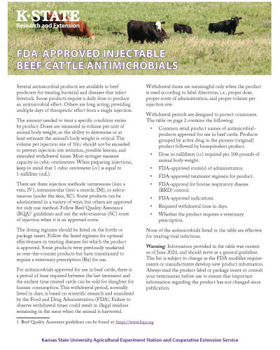 FDA-Approved Injectable Beef Cattle Antimicrobials