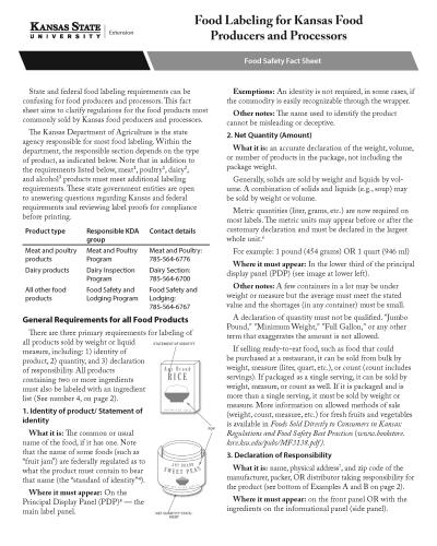 Food Labeling for Kansas Food Producers and Processors