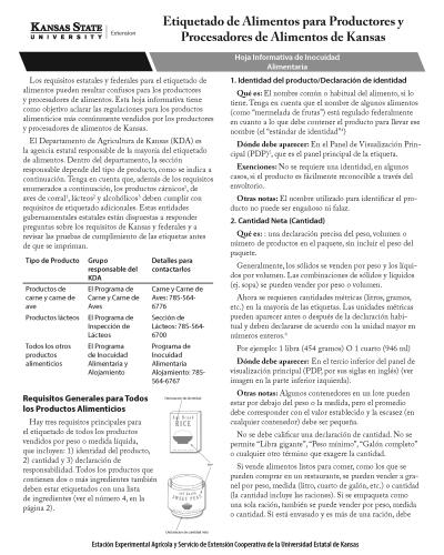 Spanish: Food Labeling for Kansas Food Producers and Processors