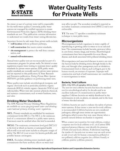 Water Quality Tests for Private Wells