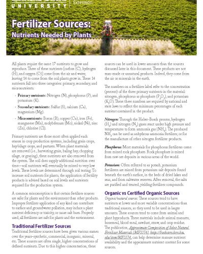 Fertilizer Sources: Nutrients Needed by Plants