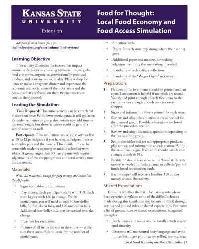 Food for Thought: Local Food Economy and Food Access Simulation